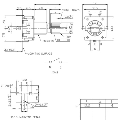codificador giratório do eixo do metal de 12mm com áudio do orador da linha de parafuso
