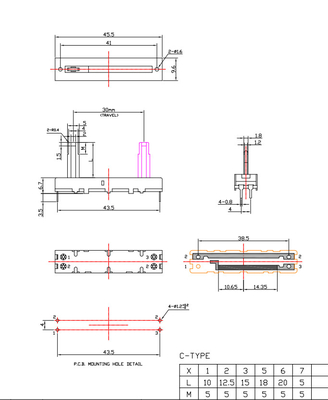 Potenciômetro da corrediça de Of do fabricante de China com o potenciômetro linear do potenciômetro 100k do ohm do curso 5k 10k do interruptor 30mm