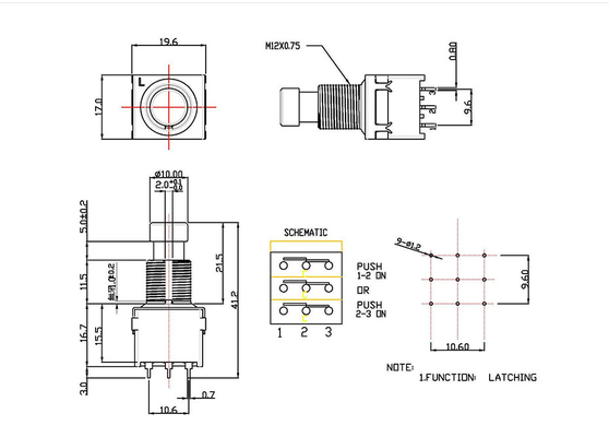 PDT 9 Pin Toggle Switch 10000 ciclos momentâneo Stomp SF17